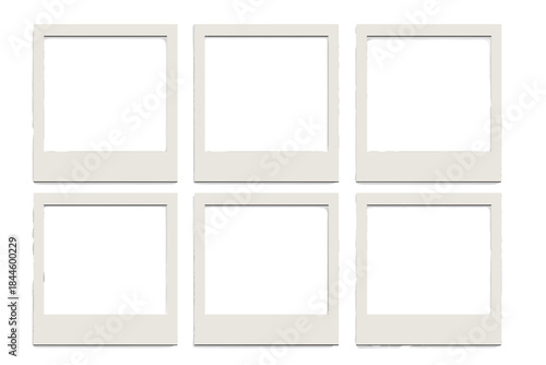 Six Empty Polaroid Photo Frames Arranged in a Two by Three Grid on a Black Background