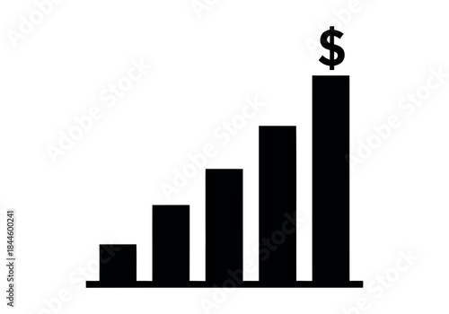 Increasing bar chart with dollar sign showing financial growth and market performance
