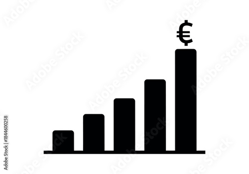 Increasing bar chart with euro sign showing financial growth and market performance