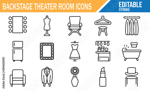 Theater performance preparation outline icon collection.