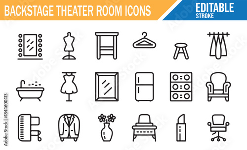 Backstage and dressing room line icons vector set.