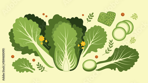 Colorful Illustration of Fresh Leafy Vegetables and Herbs for Healthy Eating