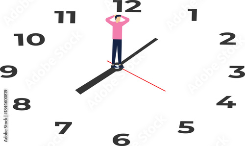 Stressed businessman staring at a clock on the floor From the stress and pressure of time management with limited business deadlines. isometric vector illustration.

