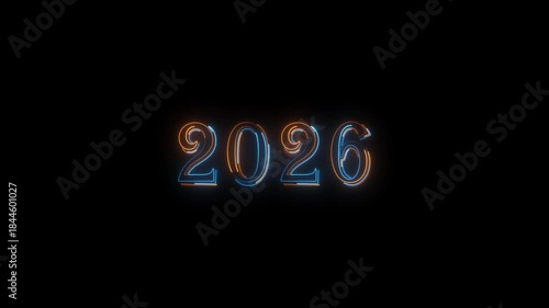 2026 neon line text. Abstract 2026 neon text animation, Glowing neon number text background. video animation . important year, important date 2026. Educational mathematics 2026 animation.