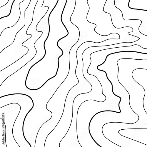 Topo lines, black contour of mountains, vector map