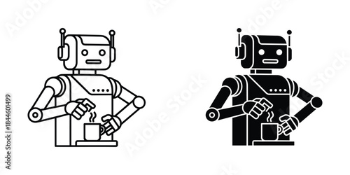 Robotic figures enjoying coffee