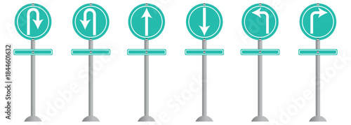  Sign Street Set Isolated on transparent background. Blank green highway road sign set with up and left arrows. road traffic sign icon set with blank board.