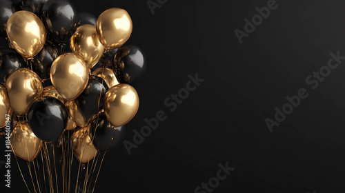 Balloons in black and gold colors for a party setting