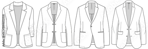 flat sketch set of mens blazer jacket vector illustration technical cad drawing template