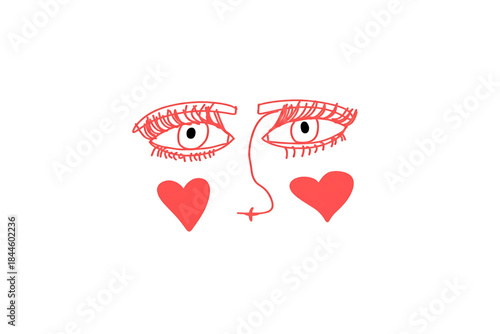 heart eyes love face portrait girl. Vector Illustration