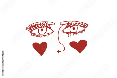 heart eyes love face portrait girl. Vector Illustration