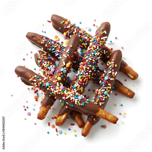 chocolate-dipped pretzels white background