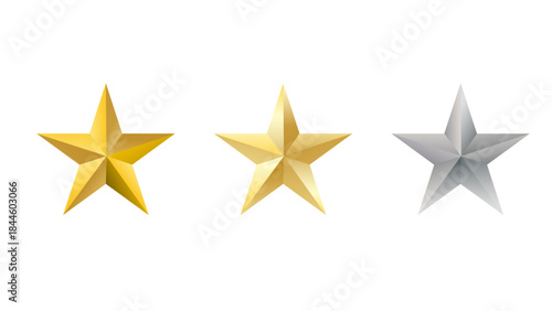 Shiny golden star icons floating on a clean white background