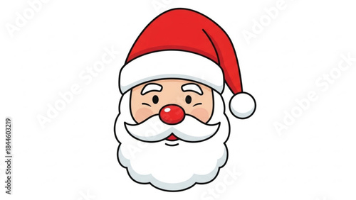 A cartoon illustration of santa clauss face wearing a red hat on a