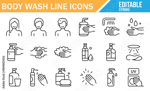Skin treatment and daily hygiene routine outline graphic elements.