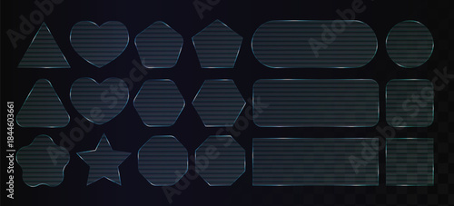 Rippled glass overlay, mobile screen film effect. Fractal wavy distorted acryl plate, ribbed round infographic reflect mirror. Triangle hexagon shape, translucent glassy star. Plastic tv square glitch