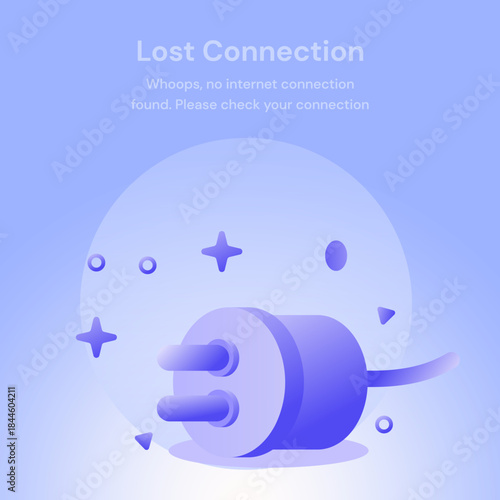 Modern illustration for a lost connection or offline internet error page with an electrical plug icon