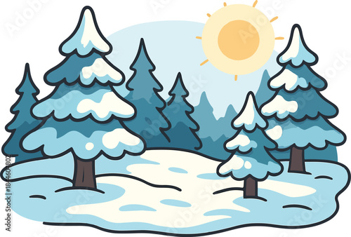Snow forest landscape vector art illustrator