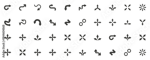 Arrows Glyph Icon Set, arrow, icon, symbol, set, black, glyphs, vector, pictogram, signs, direction, design, and more. Vector illustration.