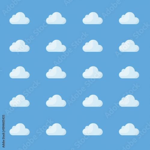 Celestial Array: An arrangement of fluffy white clouds drifts against a clear, azure expanse, capturing the serenity and simplicity of a perfect day.