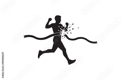 Runner Breaking Through Finish Line Silhouette