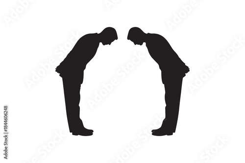 Silhouette Of Two Men Bowing In Greeting