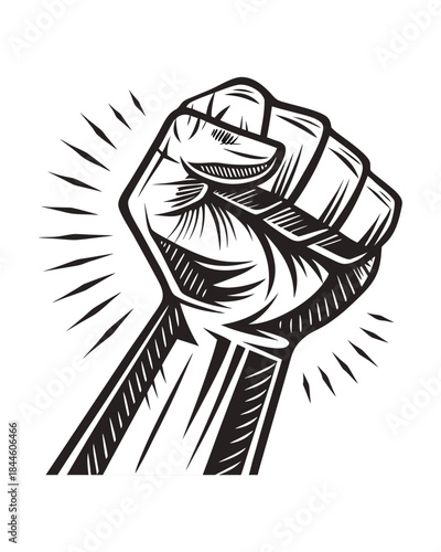 fist, raised fist, clenched fist, power, strength, solidarity, unity, protest, resistance, activism, revolution, symbol, icon, illustration, drawing, sketch, black and white, monochrome, graphic, des