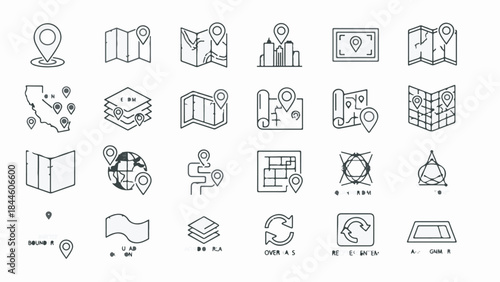 Set of location map navigation vector line icons. Collection of modern minimalist outline symbols.