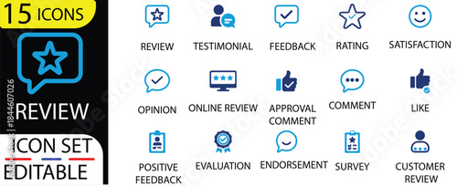 Review and Feedback Icon Set. Revew icons. Thumbs, and Testimonial UI Elements,review, Feedback, Rating, Star, Icon, Vector and more.Solid vector icons collection.