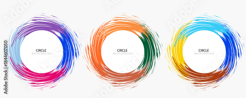 3D white circles with blue orange brush strokes isolated on bright background. Elegant watercolour set. Textured effect bundle. Graphic design element grainy style for ads, big, mega, or flash sale