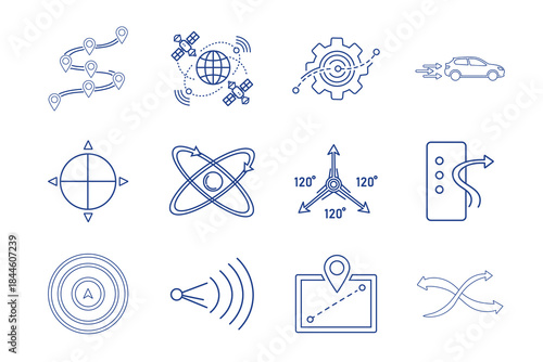 Set of navigation and location tracking icons for gps and telecommunication systems