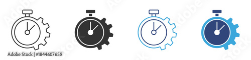 Performance Timing Icon Set, Stopwatch Gear Symbol, Process Speed Measurement, Efficiency Tracking and Time Management concept icon, vector illustration.