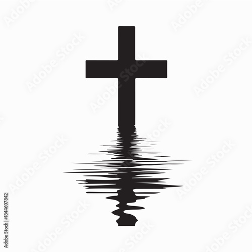 Silhouette Grave Cross Reflecting Water Spiritual Image Vector