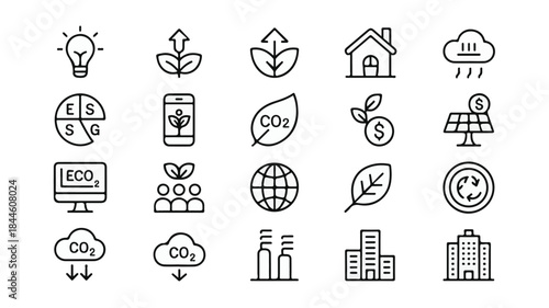 Environmental sustainability and business icons eco friendly green energy