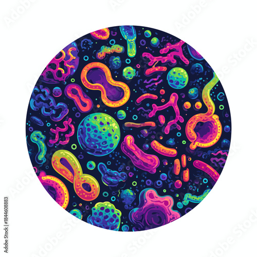 A colorful bacteria concept with a microscopic view in vector