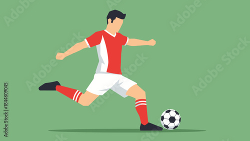 3D illustration of a professional male soccer player athlete in action kicking the ball on a green football field during a competitive game competition

Would you like me to generate a similar descrip