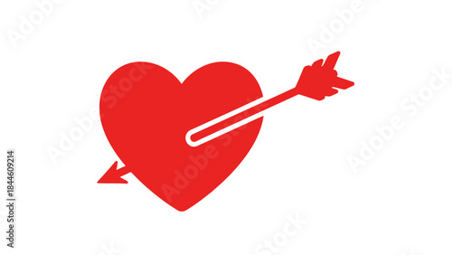 Arrow Through The Heart: A minimalist graphic depicts a red heart pierced by an arrow, symbolizing love, passion, and affection. The design is simple, elegant.