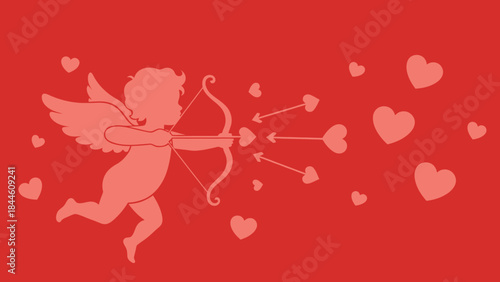 Cupid's Valentine: A celestial Cupid, the symbol of love, poised with bow and arrow, releasing hearts in a display of romantic affection against a vibrant background. 