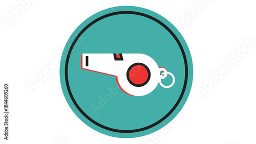 Whistle Icon: A simple yet striking illustration of a whistle, perfect for sports or games, captured within a circular design.
