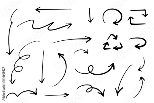 ベクターのペンの手書きの矢印セット 白黒