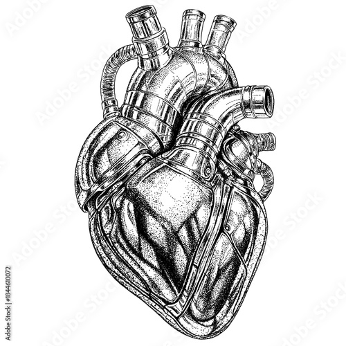 Illustration vector hand-drawn with dotted machine heart black and white