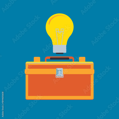 A toolbox with a lightbulb representing an innovative idea