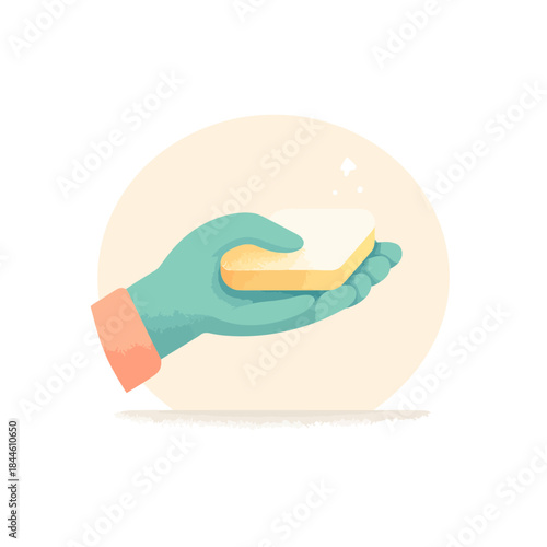 A gloved hand holding a bar of soap
