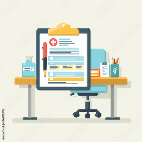 A medical prescription pad on a desk in the office