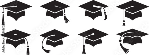 Graduate hat student vector logo icon set. Graduate cap university education school diploma academic symbol pictogram.