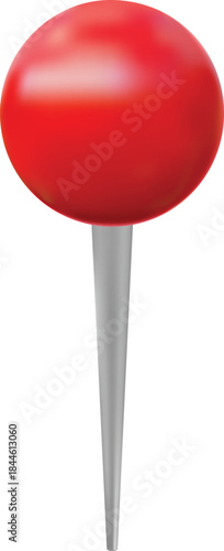 Push pin 3D plastic style vector icon, realistic thumbtack with red ball, map geotag, location pointer mark, stationery
