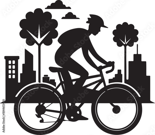 Cyclist commuting on an eco-bike through a modern