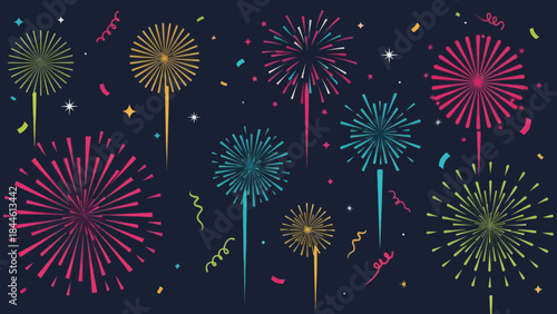 Colorful Fireworks Display Celebrating a Festive Night Scene with Brilliant