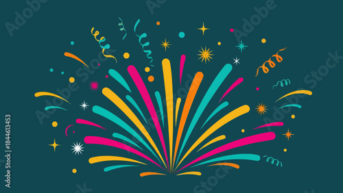Vibrant celebration explosion of colorful fireworks with confetti and sparks