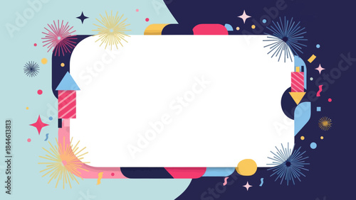 Festive celebration frame with fireworks and colorful elements for party invites